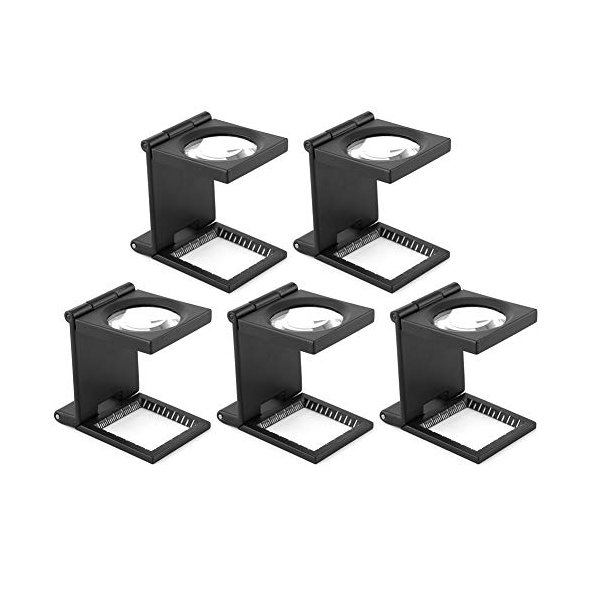10X 28mm Mini Three-Folding 10X Magnifier,Zinc Alloy Magnifier Magnifying Glass with Scale,for Textile Optical Jewelry Tool (5Pcs)