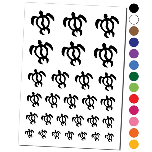Honu Hawaiian Sea Turtle Temporary Tattoo Water Resistant Fake Body Art Set Collection - Black (One Sheet)