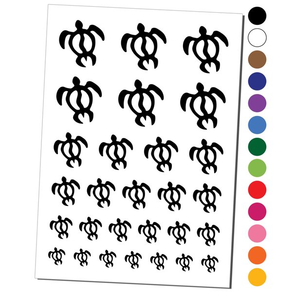 Honu Hawaiian Sea Turtle Temporary Tattoo Water Resistant Fake Body Art Set Collection - Black (One Sheet)