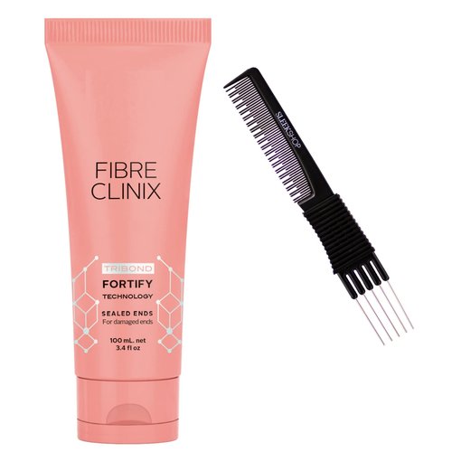 Sleekshop Comb + Schwarzkapf FIBRE CLINIX Fortify SEALED ENDS For Damaged Ends, Tribond Technology for Hair Repair Rescue Sealed Ends (w/ Sleek Premium Carbon Teasing Comb) Fiber Clinic Hair (SEALED ENDS - 3.4 oz (PACK OF 1))