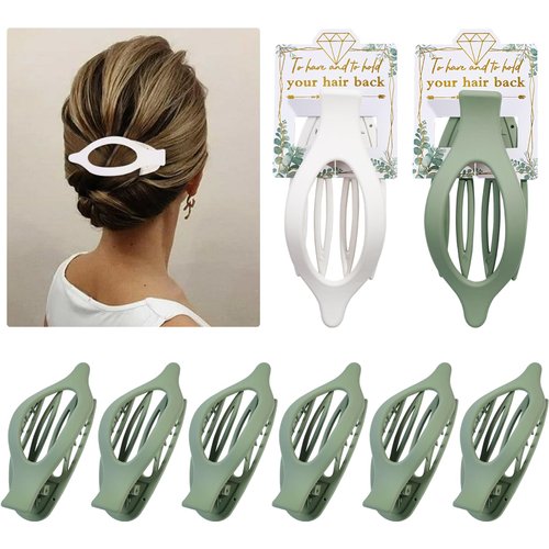 Bridesmaids Hair Clips Claw Bachelorette 8 Pack Bridal Shower Flat Hair Clips Bridesmaid Proposal Gifts for Wedding Bridal Party Favors (White&Sage Green)
