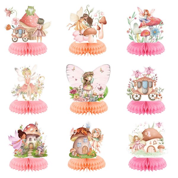 ZWYANG 9pcs Fairy Honeycomb Centerpieces Table BirthdayDecorations, Fairy Birthday Party Supplies Decorations for Baby Shower