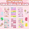 144 Pieces 6 Pack Kids Press on Nails Artificial Fake Nails for Kids Girls Pre Glue Full Cover Short Acrylic False Nail Tips Art Kits Gifts for Kids Girls Nail Art Decoration (Dreamy Pattern)