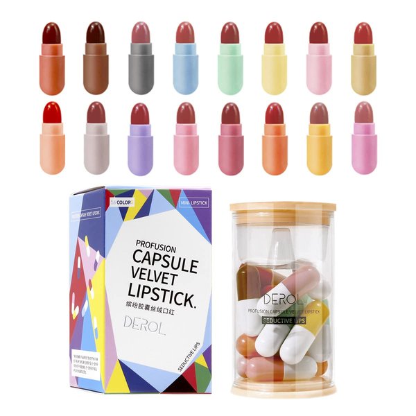 PICKX Mini Cute Capsule Lipstick Set, 16 Matte Lipsticks16 Colors Velvet Waterproof Long Lasting Capsule Lipstick, Matte Lipstick Set Nonstick Cup Easy To Color