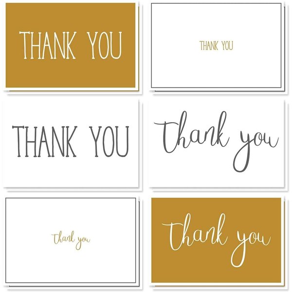 Blank Thank You Cards with White Envelopes, 6 Font Designs (4 x 6 In, 48 Pack)