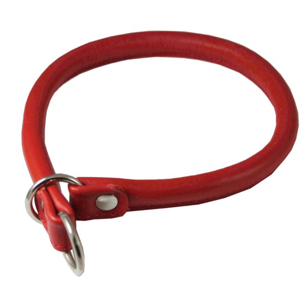 Round Genuine Rolled Leather Choke Dog Collar 19" Long Red