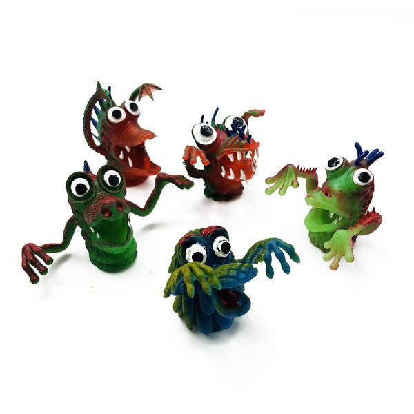 Christoy Monster Finger Puppet 5 Pieces Cartoon Silicone Scary Monster Toys 1.3 inch per Finger Puppet for Kids Boys and Grils
