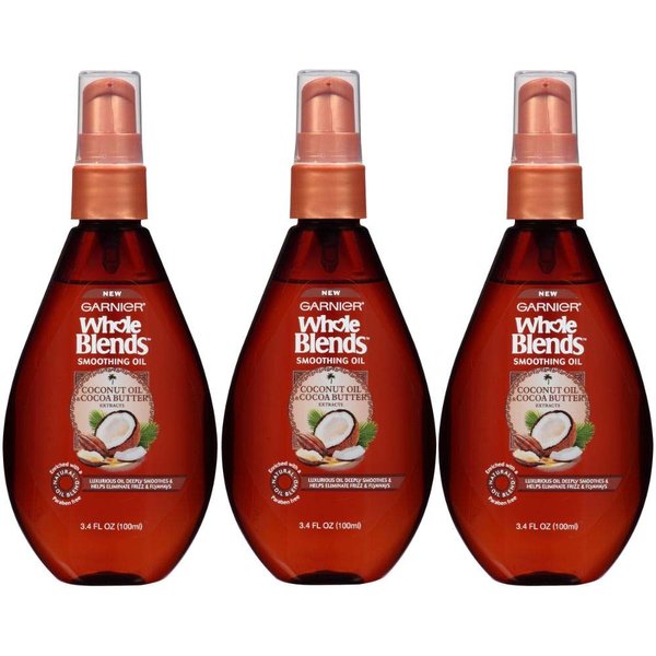 Garnier Hair Care Whole Blends Smoothing Oil with Coconut Oil & Cocoa Butter Extracts, 3.4 Fl Oz (3 Count)