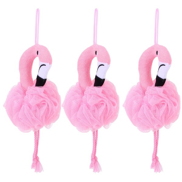 Beaupretty 3PCS Shower Loofah Bath Sponge Mesh Pouf Scrubber Ball Body Washer Kid Flamingo Body Exfoliator Foaming Mesh Nets Skin Clean Exfoliating Scrubber for Bathroom