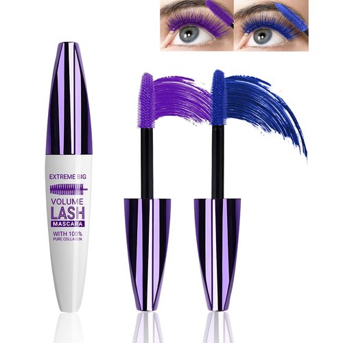5D Colored Mascara Volume and Length-2Pcs Blue Purple Waterproof Smudge-proof Tubing Mascara for Eyelashes, Best Volumizing Lengthening Curling Mascara, Cosplay Party Stage Use,for Women Makeup Gift