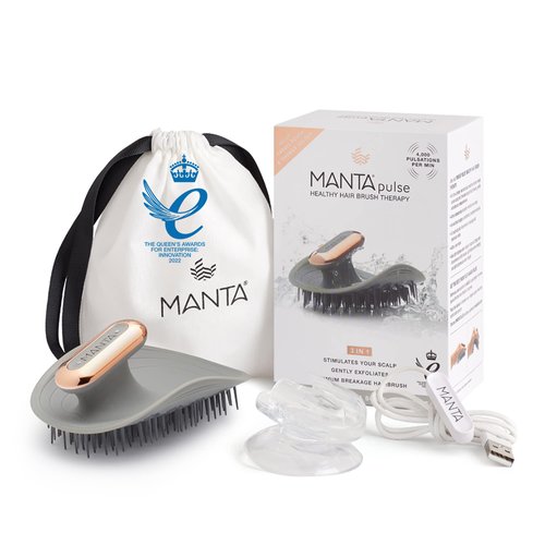 MANTA Pulse Electric Scalp Massager Shampoo Brush & Holder, Promotes Healthy Hair Growth, Scalp Scrubber, Hair Massager Head Exfoliator, Use Dry or Wet, Exfoliating Waterproof Shower Hair Washing
