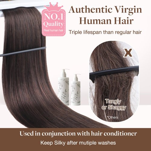 GOO GOO Sew in Hair Extensions Real Human Hair, Weft Hair Extensions Human Hair, 2 Dark Brown 20 Inch-105g, Weft Bundles Straight Silky Remy Hair