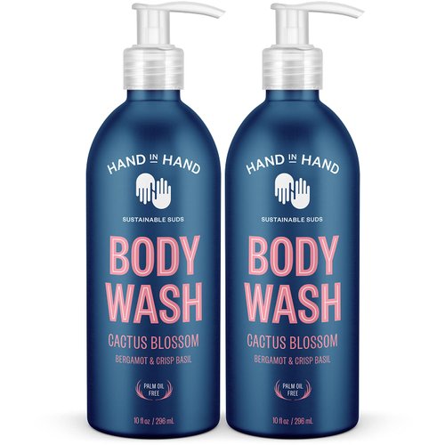 Hand in Hand Body Wash, Gentle Cleanser For All Skin Types, 10 Fl Oz, Bergamot & Crisp Basil, Cactus Blossom Scent, 2 Pack