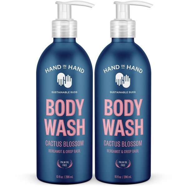 Hand in Hand Body Wash, Gentle Cleanser For All Skin Types, 10 Fl Oz, Bergamot & Crisp Basil, Cactus Blossom Scent, 2 Pack