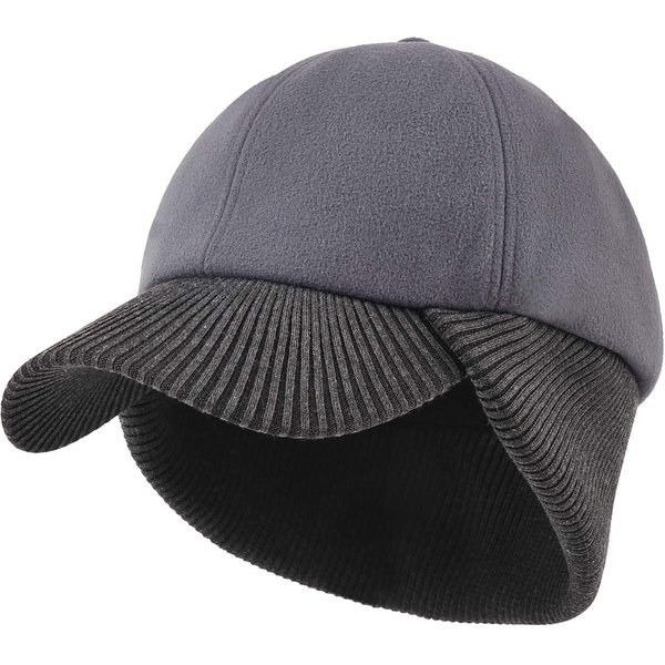 LCZTN Wool Winter Baseball Cap with Warmer Earflap for Men ＆ Women Outdoor Beanie Hat Dark Grey