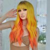 incohair 24 Inches Long Wavy Wigs for Women Heat Resistant Synthetic Ombre Wig with Bangs, Colorful Costume Wigs for Party Halloween Cosplay (ombre Yellow Orange)