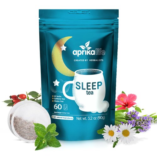 Aprika Life Sleep Tea for Bedtime Relaxation & Stress Relief – Natural Caffeine-Free Herbal Nighttime Tea with Chamomile, Lavender, Mint & Hibiscus – No Melatonin Sleep Aid – Relaxing Tea Bags 60 Pack