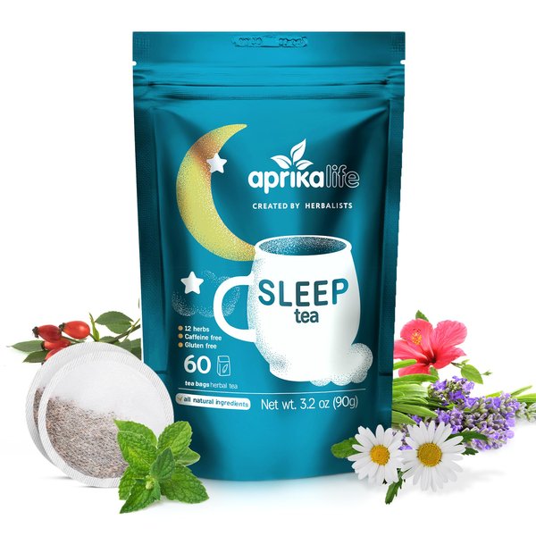 Aprika Life Sleep Tea for Bedtime Relaxation & Stress Relief – Natural Caffeine-Free Herbal Nighttime Tea with Chamomile, Lavender, Mint & Hibiscus – No Melatonin Sleep Aid – Relaxing Tea Bags 60 Pack