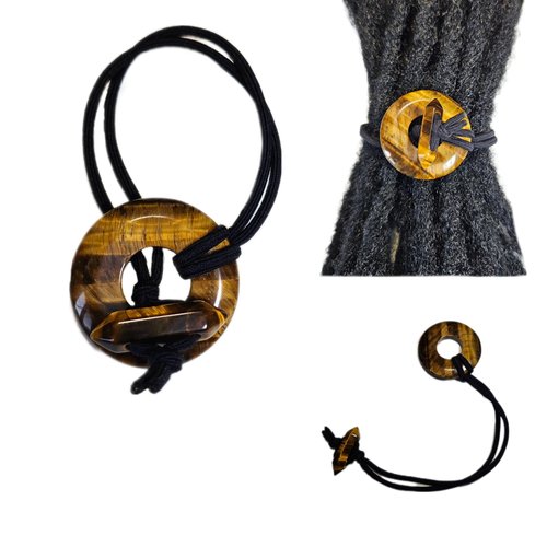 Nutty Natte Knotted Elastic Hair Tie for Dreadlock and thick hair Real Gemstone Ponytail Holders Loc Hair Accessories dread tie for Women Men (Tiger Eye)