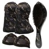 Wolfin Pro Hair Brush Starter Bundle, Black, Boar Bristle Medium/Hard Wave Brush, Long Strap Wide Durag, Wave Cap - Perfect for 360, 540, 720 Waves