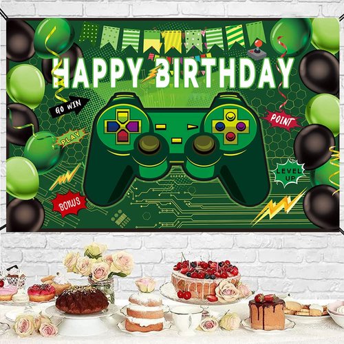 Happy Birthday Backdrop Banner Video Game Birthday Party Decorations Supplies for Game Fans Kids Boys Gaming Party Props Party Accessory Party Decoration Supplies