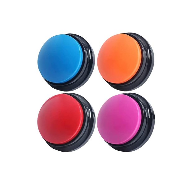 PELTEFLU Voice Recording Button, Dog Buttons for Communication Pet Training Buzzer, 30 Second Voice Record and Playback, Funny Gift for Study Office Home 4 Pack Red/Blue/Rose/Orange