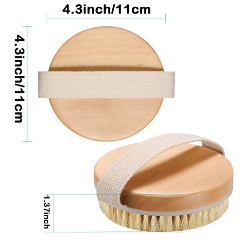 Dry Body Brush, Natural Bristle Bath Brush, ,Body Brush Lymphatic Drainage, Exfoliate, Stimulate Blood Circulation, Remove Dead Skin Toxins and Cellulite