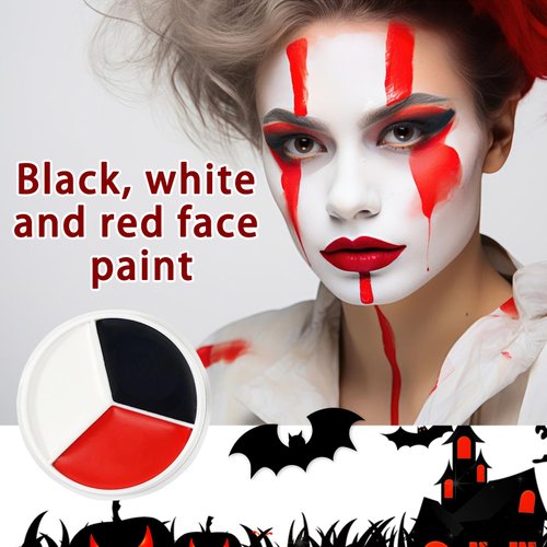 Black White Red Face Body Paint Foundation Cream Makeup,Halloween Cream Clown Face Body Paint Makeup Kit for Goth Zombie Vampire Skeleton Cosplay Costume Dress Up,Blendable Face Body Painting Kit