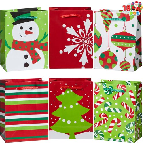 JOYIN 18 Pack present Bags, Holiday Paper Bags for present-Giving, Classroom and Party Favors (not included tissue paper)
