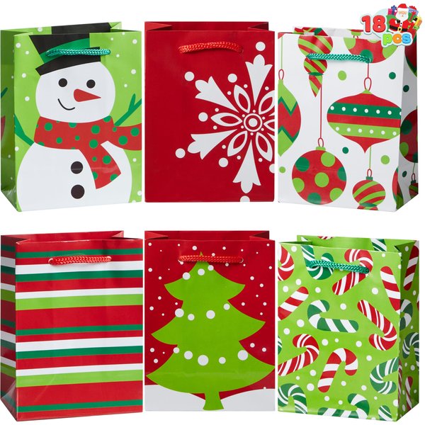 JOYIN 18 Pack present Bags, Holiday Paper Bags for present-Giving, Classroom and Party Favors (not included tissue paper)