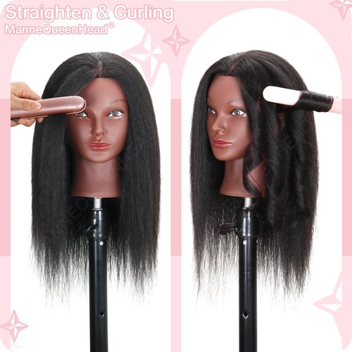 Mannequin Head with Human Hair 16'' Cosmetology Manikin Doll Head with 100% Real Human Hair for Braiding Hairdresser Practice Styling with Free Clamp Holder-Black