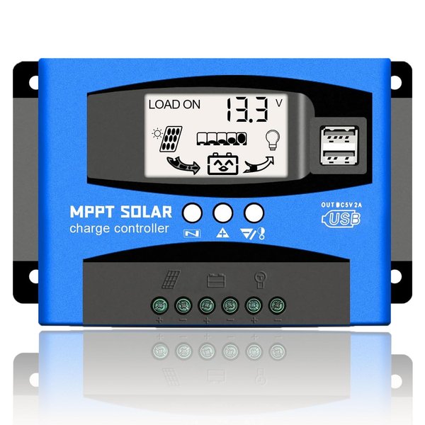 WERCHTAY 60A MPPT Solar Charge Controller 12v/24v Current Auto Focus MPPT Tracking Charge with LCD Display Dual USB Solar Regulator Charge Controller Multiple Load Control Modes