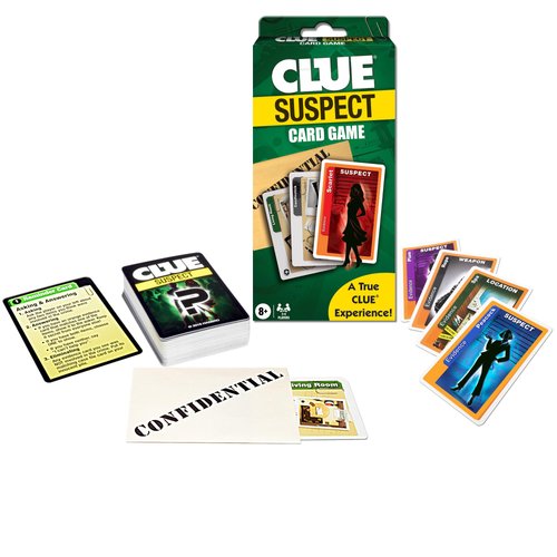 Clue Suspect Card Game - All The Fun of Clue - in Minutes!, by Winning Moves Games USA, Portable Card Game Edition of the Mystery Game Clue, for 3 to 4 Players, Ages 8+