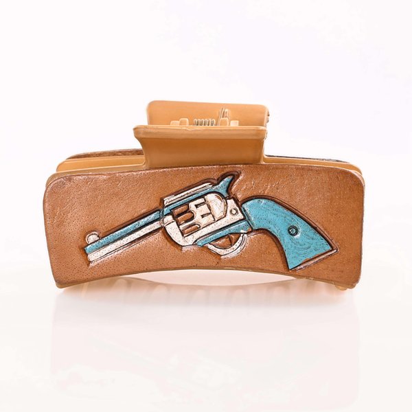 Merbaa Rodeo Rose Grip Claw Clip matte finished Clutcher with hand tooled cowhide patch for long short hair