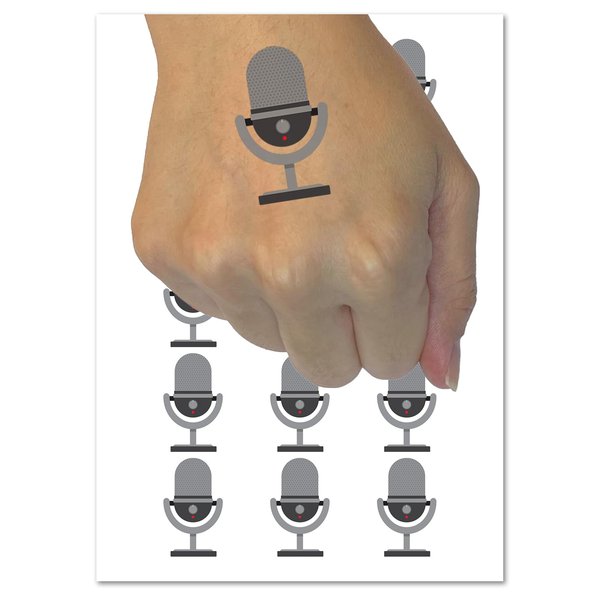 Podcast Broadcast Microphone Temporary Tattoo Water Resistant Fake Body Art Set Collection - 15 2" Tattoos (1 Sheet)