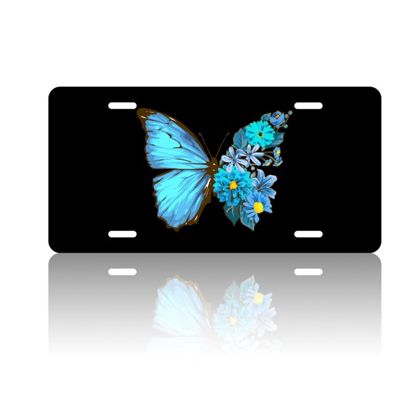 Butterfly Floral License Plate,Decorative License Plate,Personalized License Plates for Front of Car,Rust-Proof Aluminum Noverlty 4 Holes License Plate for Men Women Car 6×12 Inch
