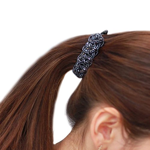 Handmade Braid Crystal String Beads Twist Banana Hair Clip Ponytail Holder Black or Blue Hair Clips No Slip Grip Comb Clamp Hair Grip Hairpins Hair Styling,2 Pack (Blue)