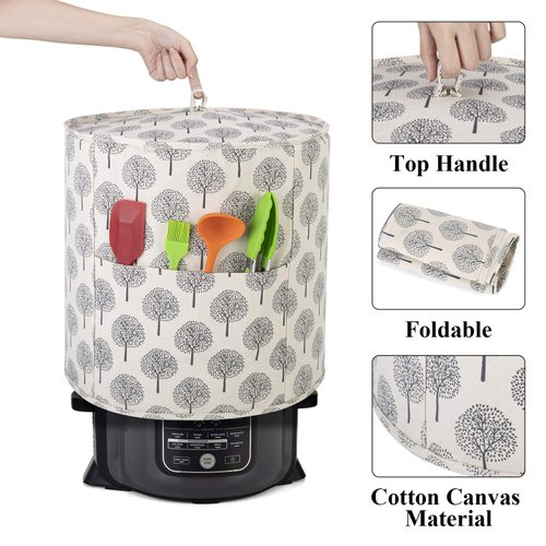 Yarwo Pressure Cooker Cover Compatible with 6.5 qt and 8 qt Ninja Foodi, Small Appliance Dust Cover with Top Handle and Pocket for Attachments, Tree