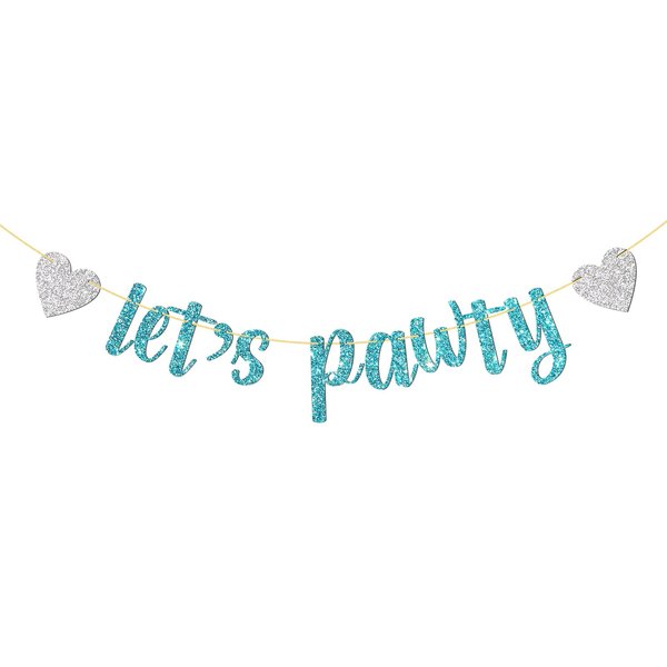 Belrew Let's Pawty Banner, Pet Theme Birthday Party, Kitty Birthday Party, Happy Birthday Dog Cat Party Decorations Glittery Sky Blue