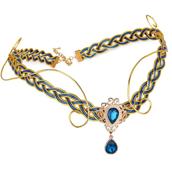 CoTeeZa Fairy Circlet Medieval Headpiece - Gold Braided Celtic Crown Cosplay Costume Viking Headband Rhinestones Weave Wreath Pregnant Women Hair Accessory for Men Renaissance Theme Party Wedding