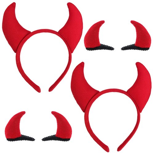 Halloween Devil Headband Devil Horns Hair Clips Hair Band Red Devils Ears Barrettes Women Devil Hairband Hair Hoop Party Decoration Cosplay Costume Headpiece Handmade Hair Accessories 4 Pack Mixed