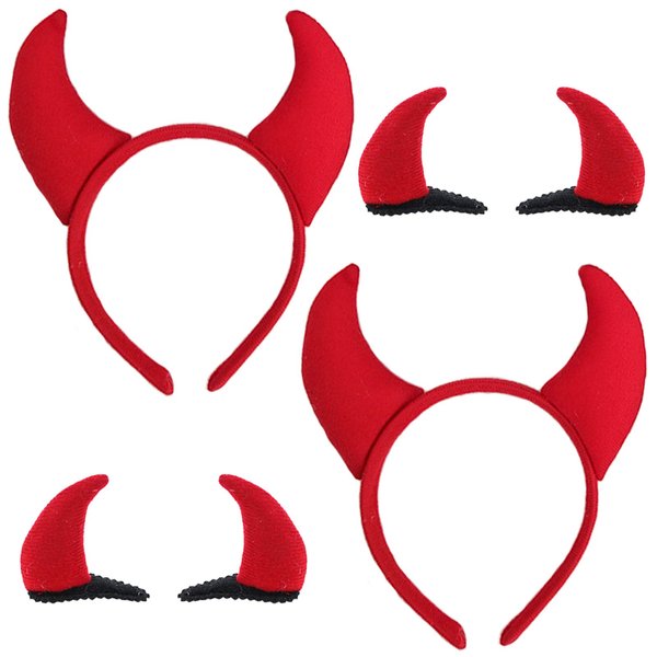 Halloween Devil Headband Devil Horns Hair Clips Hair Band Red Devils Ears Barrettes Women Devil Hairband Hair Hoop Party Decoration Cosplay Costume Headpiece Handmade Hair Accessories 4 Pack Mixed