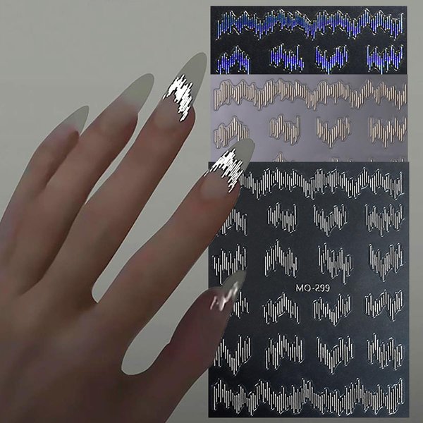 Reflective Nail Art Stickers 3D Luxury Reflect Light Lines Nail Decals Gold Silver Nail Sticker Design Club Dancing Party Nail Art Supplies Shiny Manicure Decoration Accessories for Women, 3Sheets