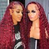 BeautyGrace 26Inch Burgundy Deep Wave Lace Front Wigs Human Hair 180% Density 99j Burgundy Frontal Wigs Human Hair 13x4 Red Human Hair Lace Front Wig for Fashion Black Women (26 Inch)
