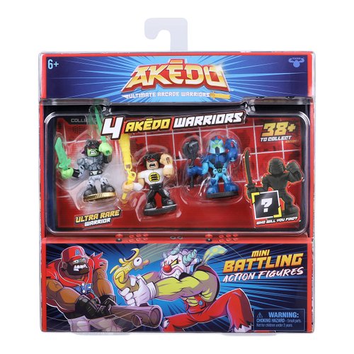 Akedo Ultimate Arcade Warriors - Warrior Collector 4 Pack - 3 Mini Battling Action Figures: Glitchblade, Chux Lee & Hyperlock and one Hidden