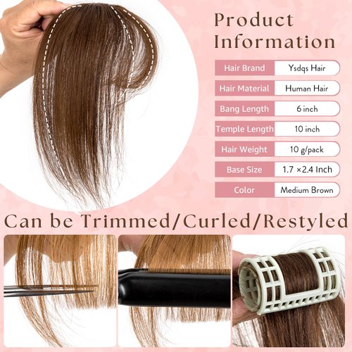 Clip in Bangs 100% Human Hair Extensions 360° Cover Clip on Bangs Real Human Hair for Women Fake Bangs for Daily Wear (Medium Brown)