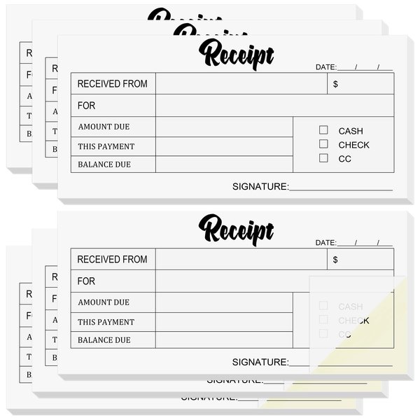 Ioffersuper 6 pcs Receipt Book,6 x 2.8 Inch, Carbon Duplicate Copies Receipt Book, Money/Rent Receipt Book, Cute Handheld Duplicate Copy Order Form for Craft Boutique Business (50 Sets per Book)