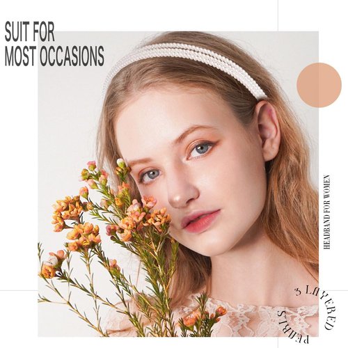 Coridy Pearl Headbands Thin Simple Hair Band Layered Hair Piece 3 Layered Head Band White Women Hair Accessories for Party and Daily
