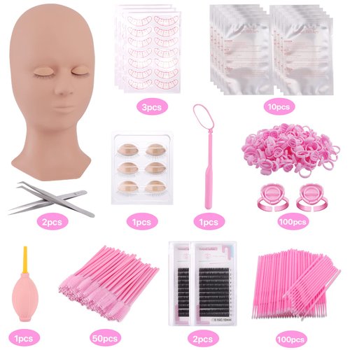 Pretty memory Eyelash Extension Kit, Lash Mannequin Head with Removable Eyelids Silicone Practice Set, Eyelash Kit Extension Training Kit for Makeup and Eyelash Graft