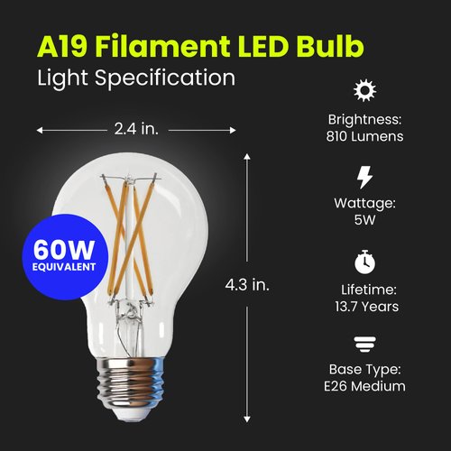 Feit Electric LED Clear A19 Medium Base Light Bulb - 60W Equivalent - 15 Year Life - 810 Lumen - 2700K Soft White - Dimmable | 4-Pack